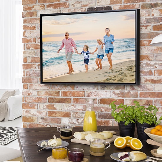 Large modern framed wall canvas with family photograph