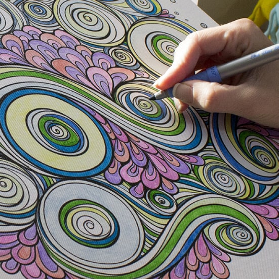 Print intricate designs for calming canvas coloring