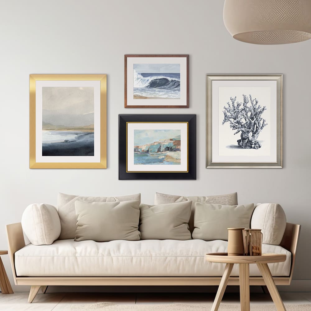 Framed prints on wall